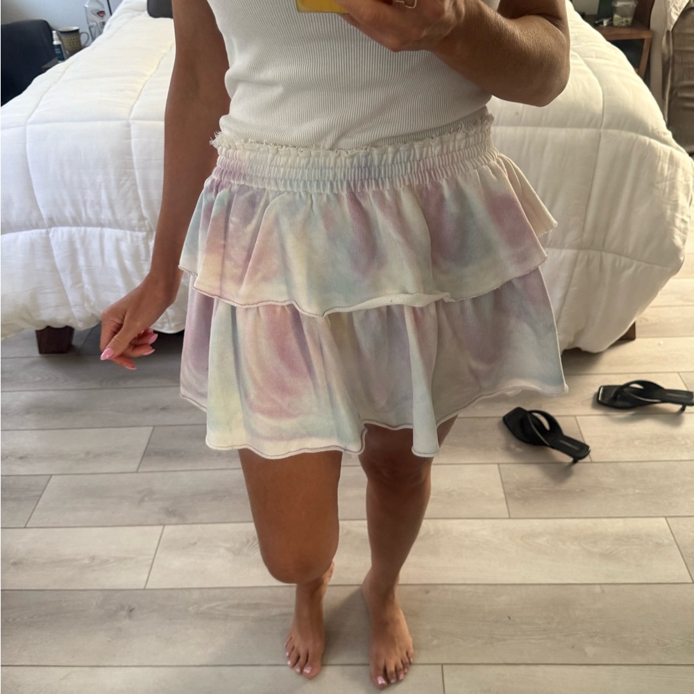 LoveShackFancy Pink White Bubble Mini Skirt